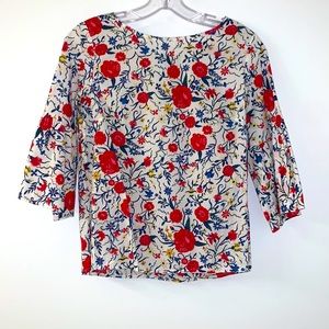 Jcrew floral bell sleeve V-neck top size 2